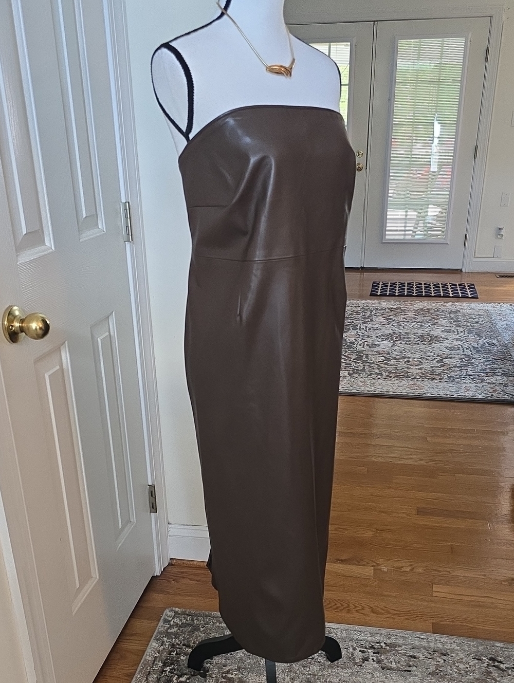 Ashley Graham Brand Women's Plus Size Brown Faux Leather Strapless Dress 20W - Picture 8 of 16